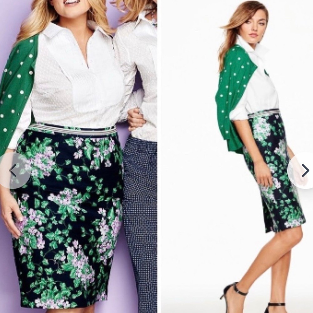 Talbots Oprah Magazine Floral Pencil Skirt Women 10 Navy Blue Career Office